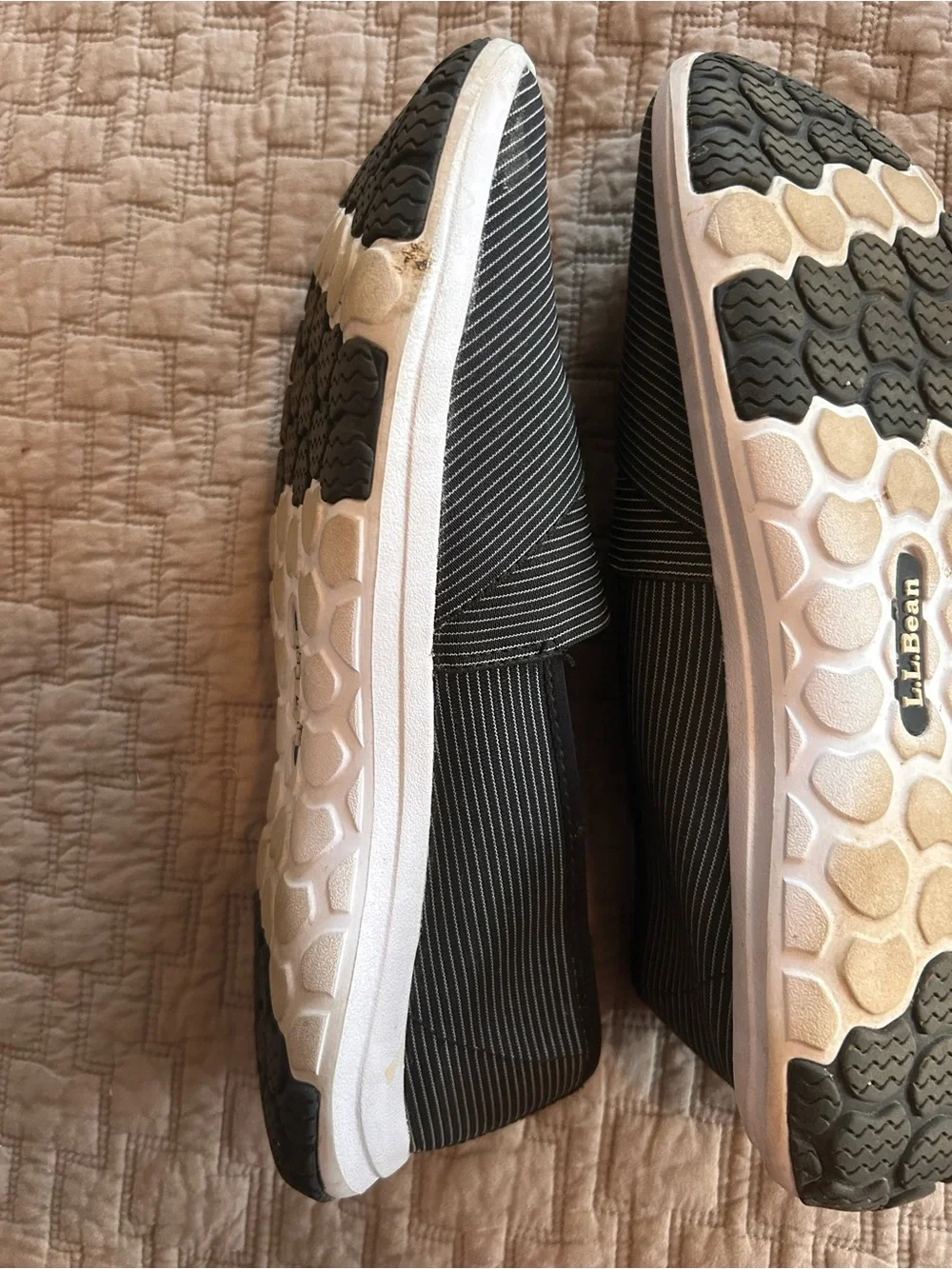 L.L. Bean Women's black/white Striped Slip-Ons